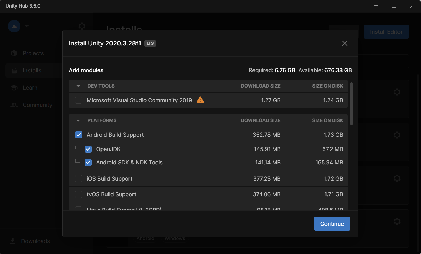 select android options